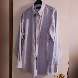 Stafford Essentials Blue and White Dress Oxford Shirt Cotton Blend 17 1/2